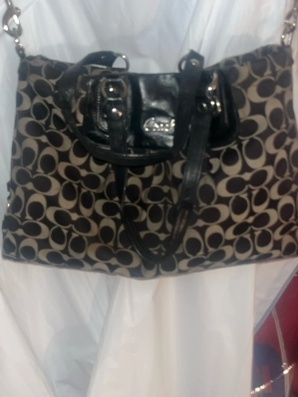 Coach Brown and Black Signature Canvas Shoulder Bag
